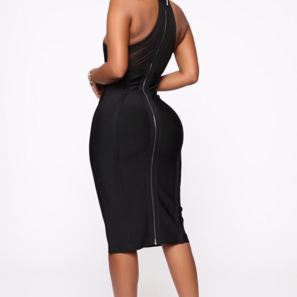 NWT Fashion Nova Midnight Escape Bandage Bodycon Halter Mesh Panels Dress XS - Picture 3 of 9